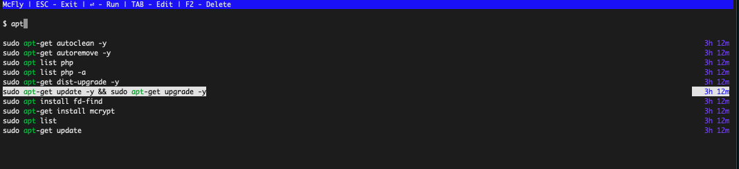 Selecting a file using McFly Selecting a file using McFly