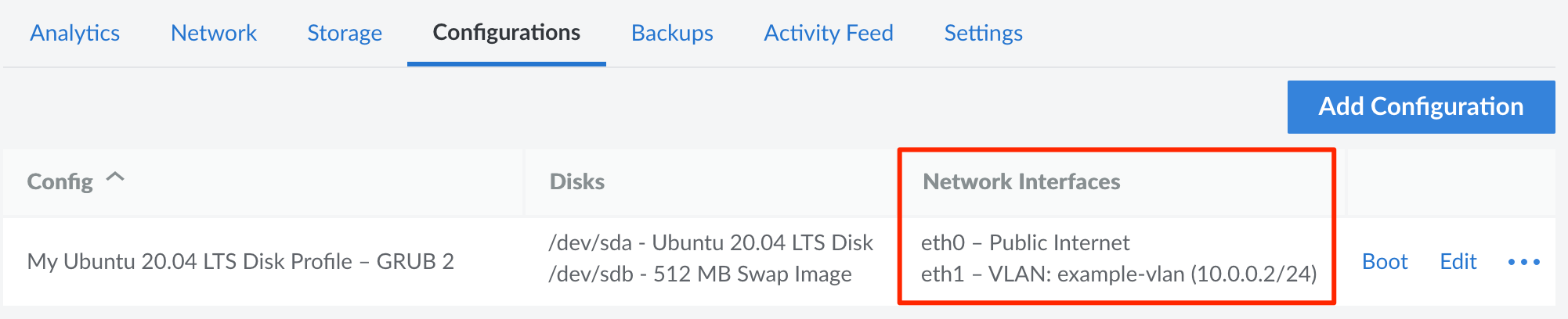 The Configuration tab in Cloud Manager The Configuration tab in Cloud Manager